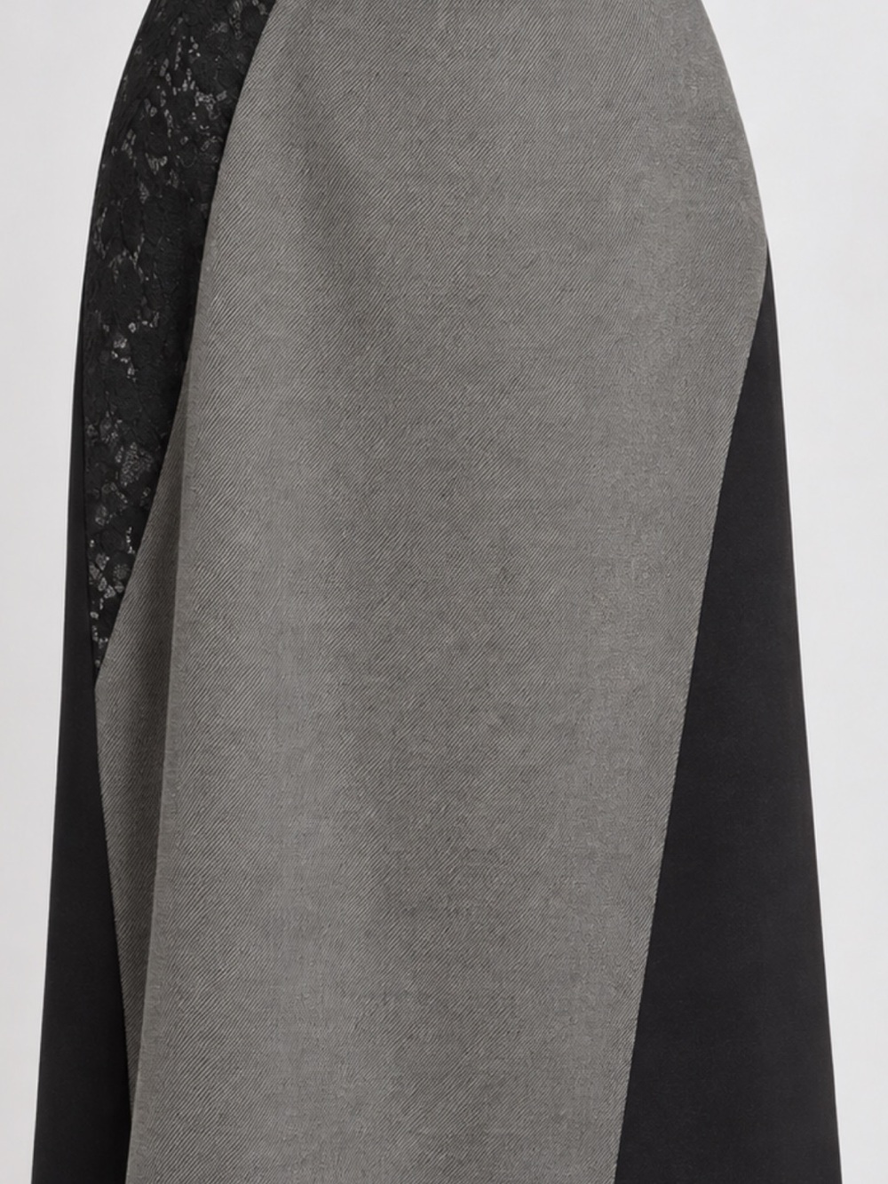 Ellen Tracy Gray and Black Colorblock Skirt with Lace Panel, fully lined.